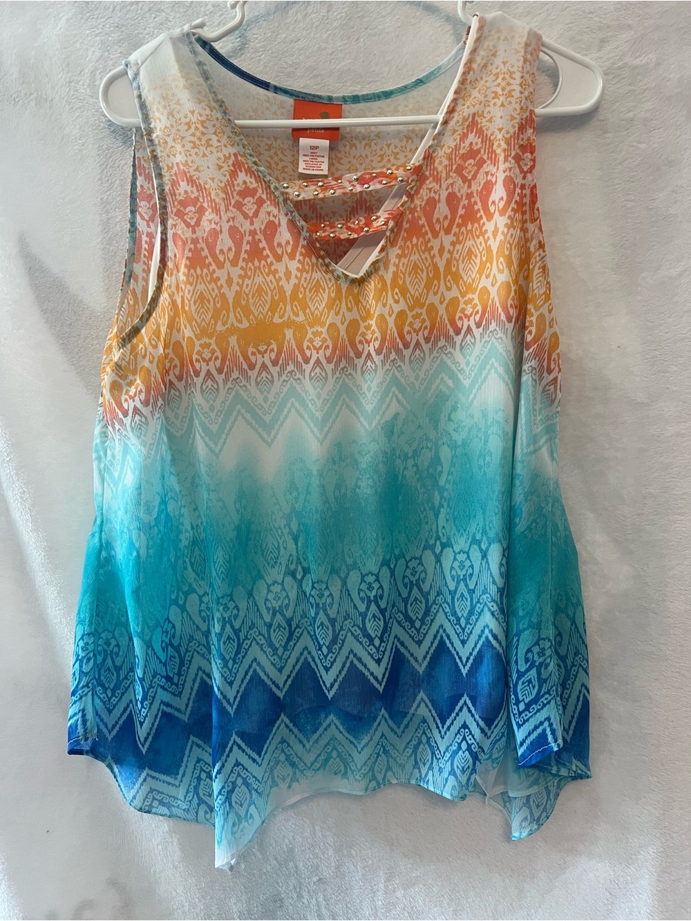 hearts of palm Ombre Ikat Tank Top - Orange, Turquoise & Blue